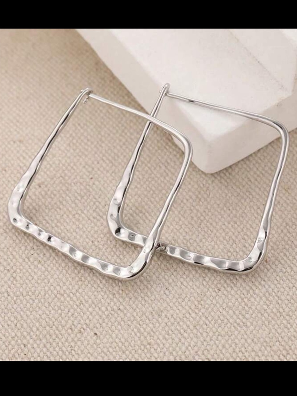 Silver Hammered Square Hoop Earrings - Women Jewelry